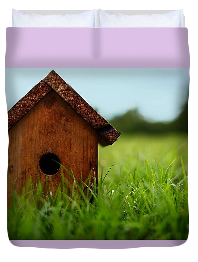 Birdhouse Duvet Cover featuring the photograph Down To Earth by Laura Fasulo