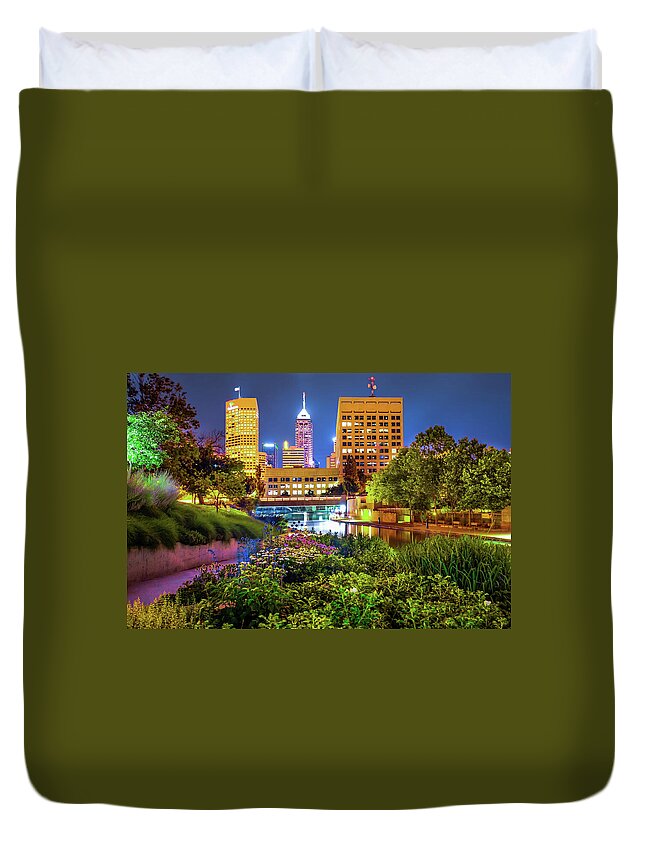 America Duvet Cover featuring the photograph Downtown Indianapolis Skyline at Night by Gregory Ballos
