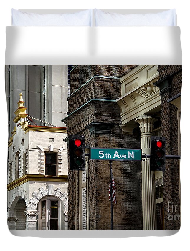 Downtown Duvet Cover featuring the photograph Downtown Stoplights by Marina McLain