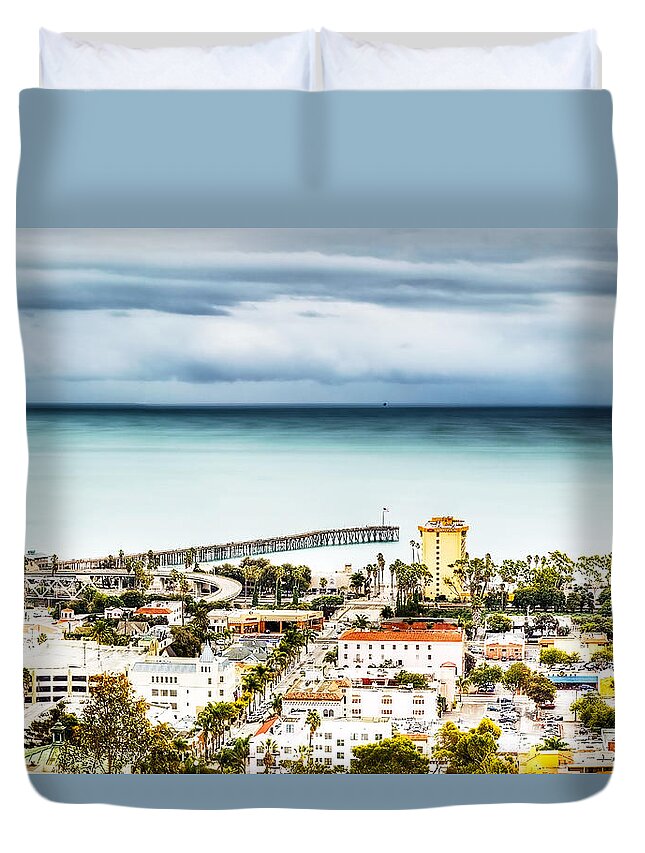 Ventura Duvet Cover featuring the photograph Downtown Ventura and Pier by Joe Palermo