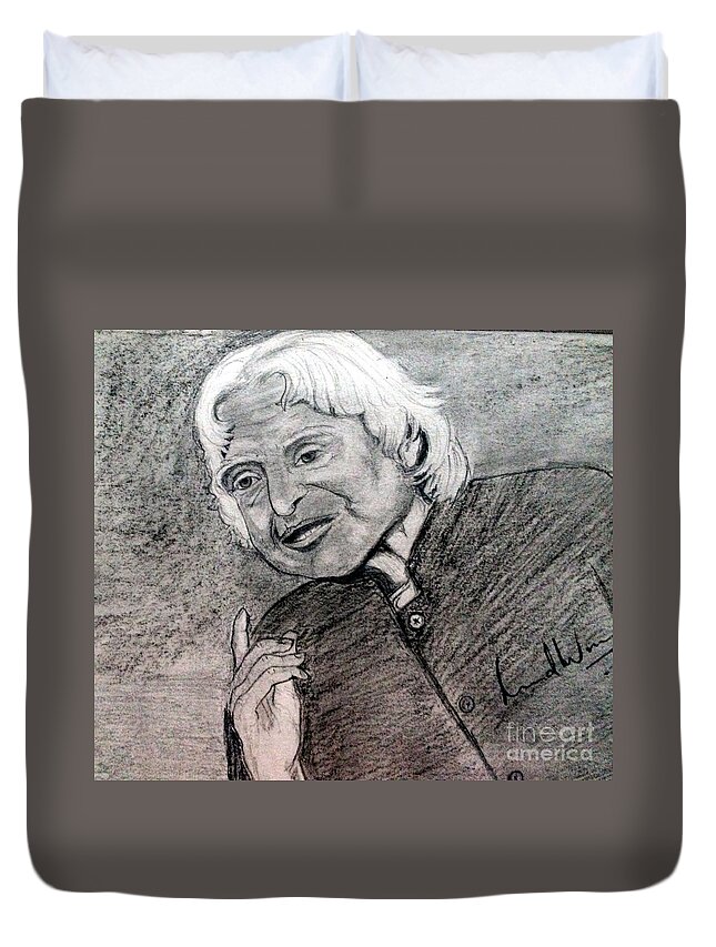 Great Leader Duvet Cover featuring the painting Dr. Abdul Khalam by Brindha Naveen