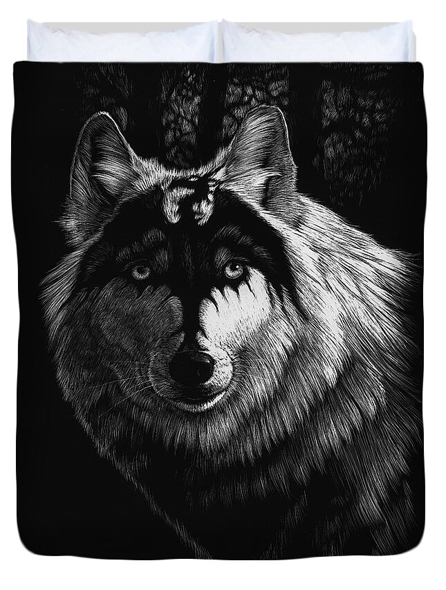 Wolf Duvet Cover featuring the painting Dragon Wolf by Stanley Morrison