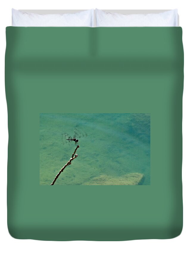 Dragonfly Duvet Cover featuring the photograph Dragonfly Exercising Wings by Douglas Barnett