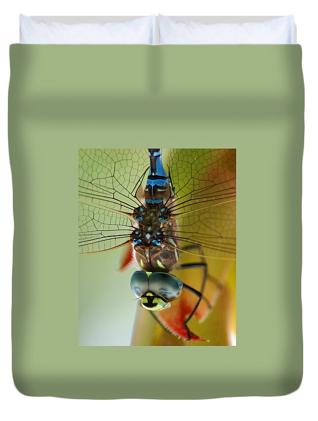 Dragonfly Duvet Cover featuring the photograph Dragonfly in Thought by Ben Upham III