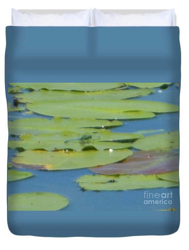 Dragonfly Duvet Cover featuring the photograph Dragonfly on Lily Pad by Rockin Docks Deluxephotos