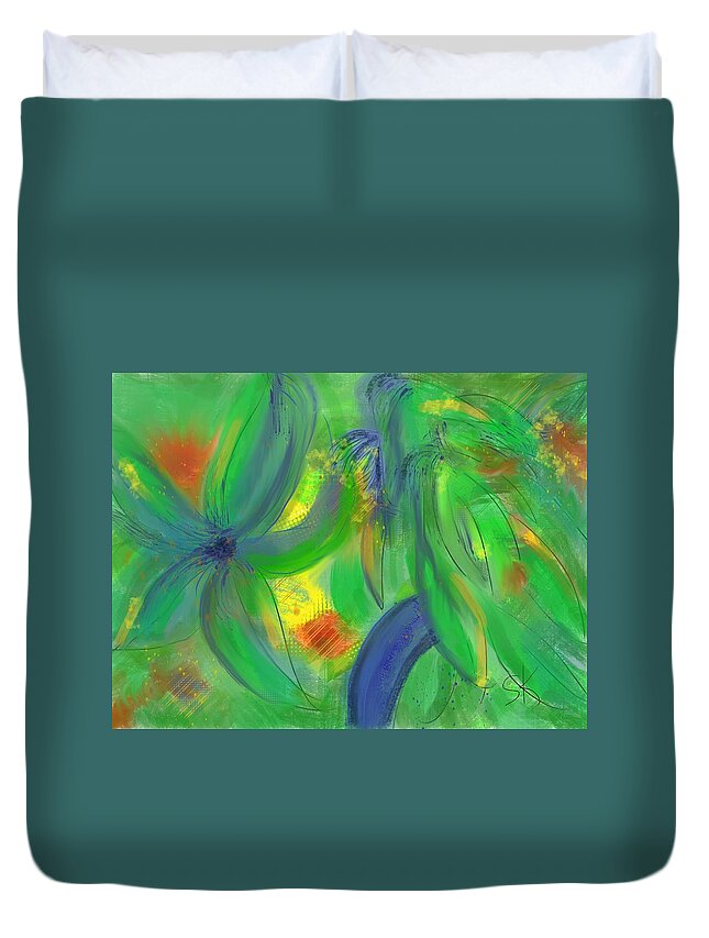 Abstract Duvet Cover featuring the digital art Dragonfly Talk by Sherry Killam
