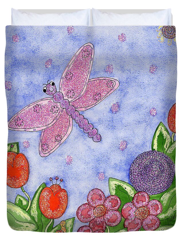 Children's Art Duvet Cover featuring the painting Dragonfly by Vicki Baun Barry