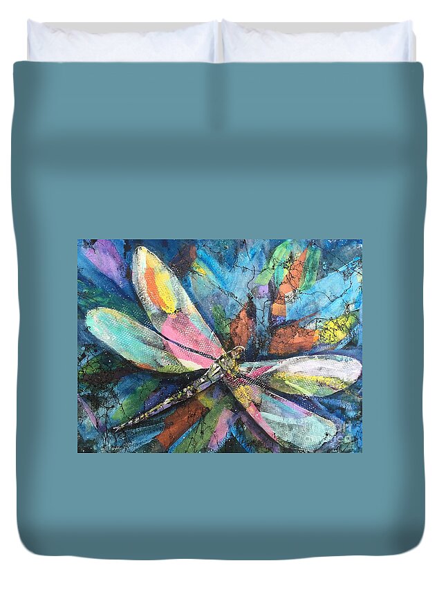 Multicolor Duvet Cover featuring the painting Dragonfly Voyager by Midge Pippel