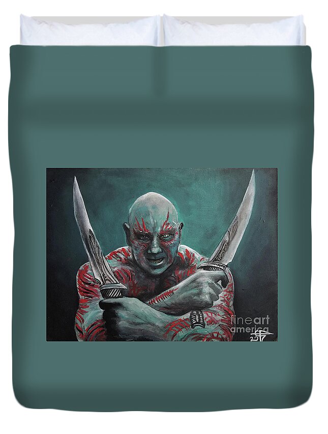 Drax The Destroyer Duvet Cover featuring the painting Drax The Destroyer by Tom Carlton