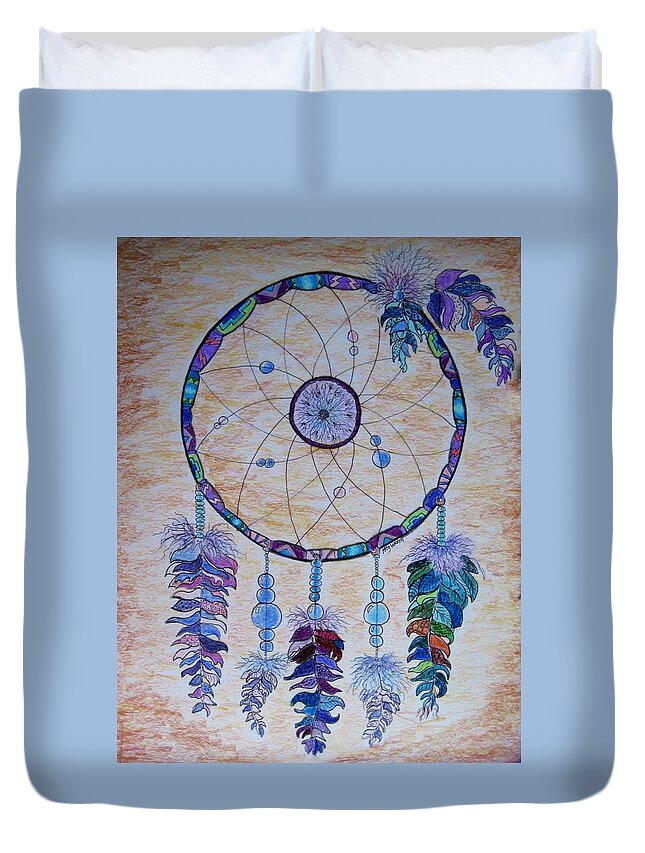 Dream Catchers Duvet Cover featuring the drawing Dream catcher by Megan Walsh