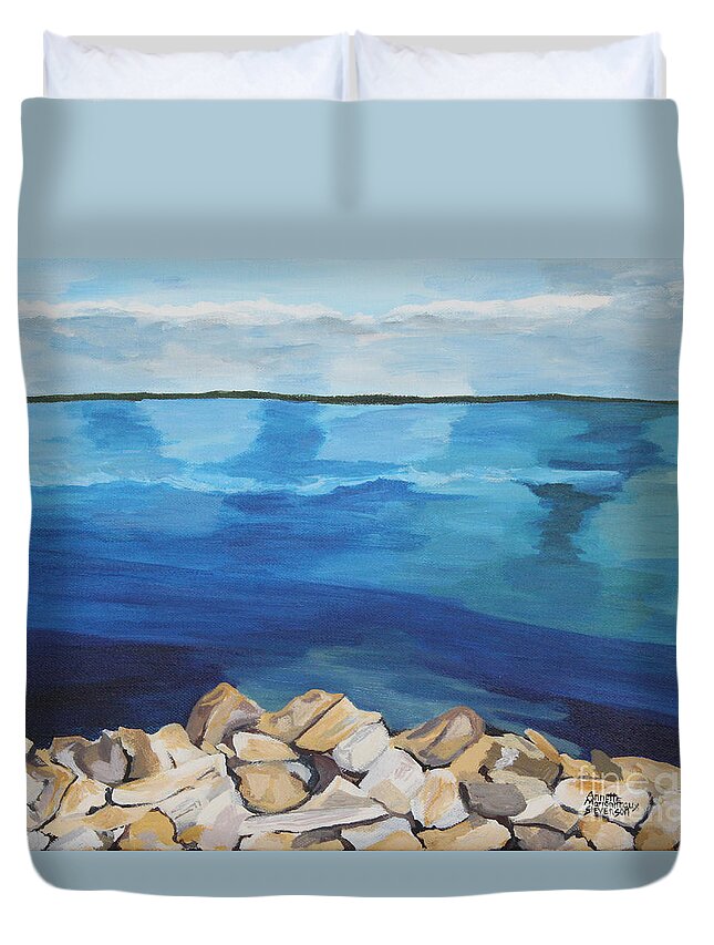 Dream Lake Duvet Cover featuring the painting Dream Lake by Annette M Stevenson