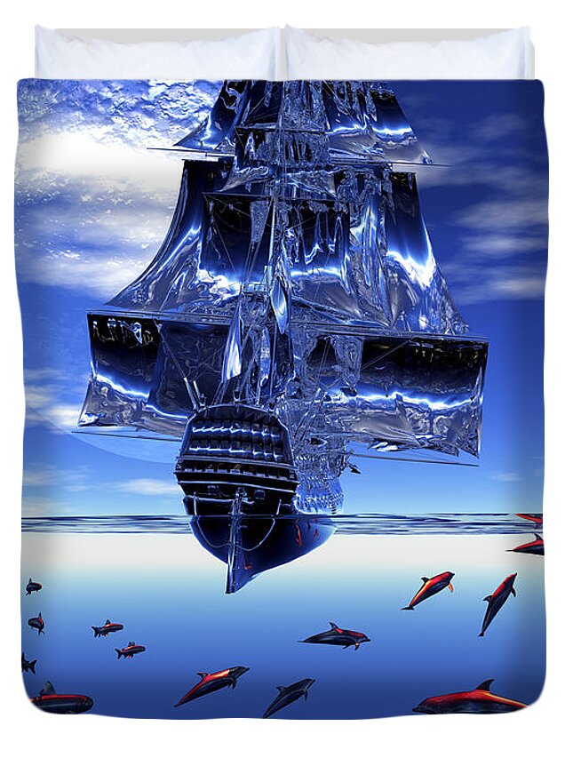 Tall Ship Duvet Cover featuring the digital art Dream Sea Voyager by Claude McCoy