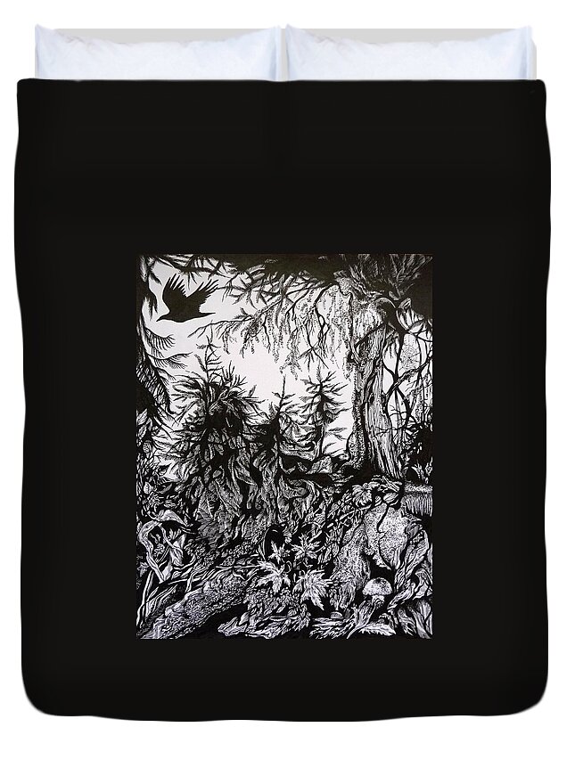Pen And Ink Duvet Cover featuring the drawing Dreaming Alaska.Part one by Anna Duyunova