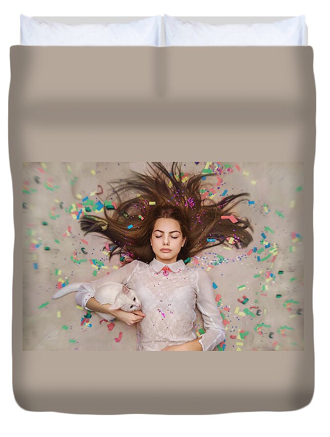 Girl Duvet Cover featuring the photograph Dreams Coming True. Unexpected Happiness by Inna Mosina