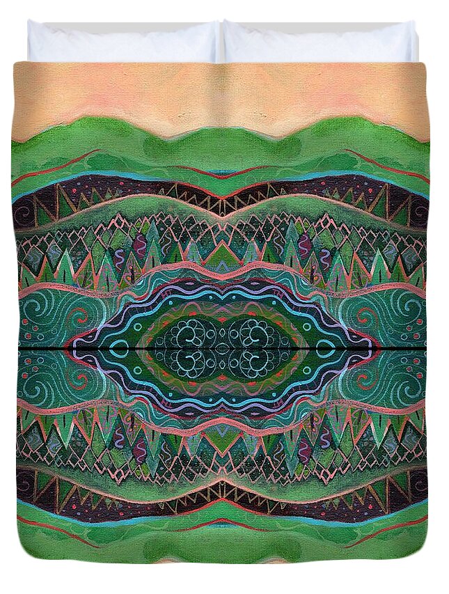 Reflection Duvet Cover featuring the mixed media Dreamscape - Clear Reflections by Helena Tiainen