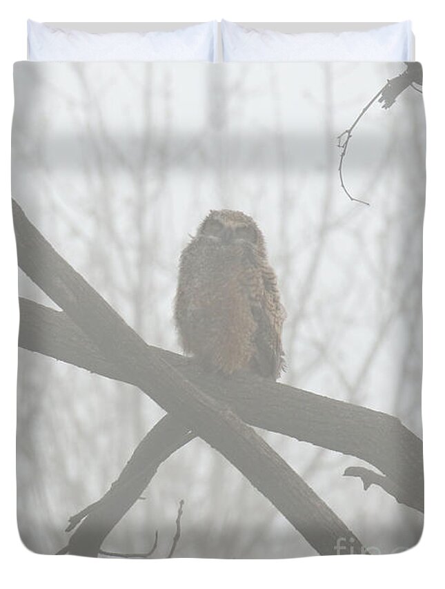 Great Horned Owl Duvet Cover featuring the photograph Dreary Delight by Heather King