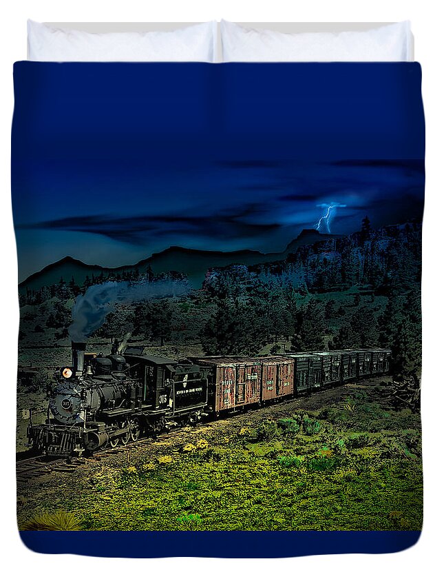 Trains Duvet Cover featuring the digital art Drifting Down to Antonitio by J Griff Griffin