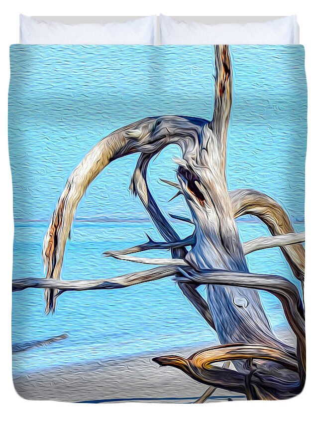 Art Duvet Cover featuring the painting Driftwood on Jekyll by DB Hayes