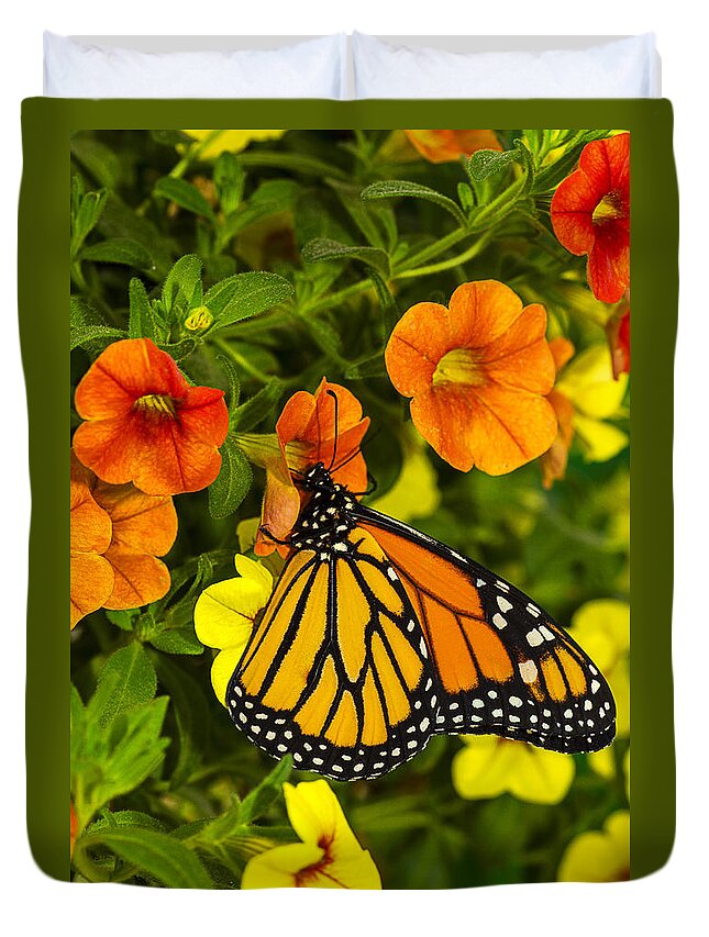 Monarch Duvet Cover featuring the photograph Drinking From A Flower by Garry Gay