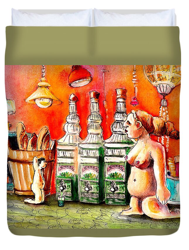 Travel Duvet Cover featuring the painting Drinking Herbs In Cala Ratjada by Miki De Goodaboom