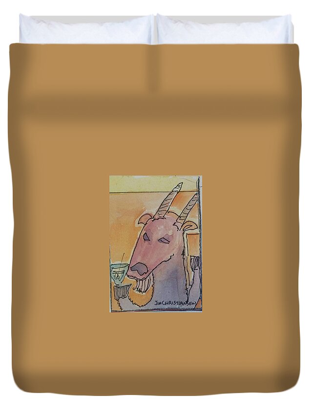 Cocktails Duvet Cover featuring the painting Drinking in a Goat Bar by James Christiansen