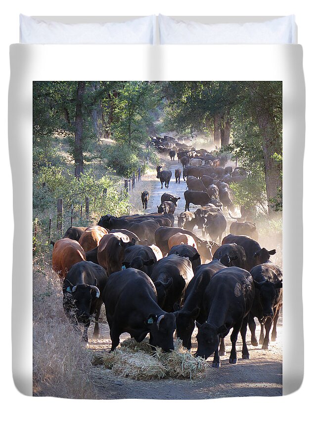 Cattle Drive Duvet Cover featuring the photograph Drive Through Diner by Diane Bohna