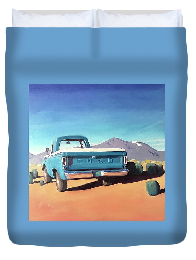 Ford Duvet Cover featuring the painting Drive through the Sagebrush by Elizabeth Jose