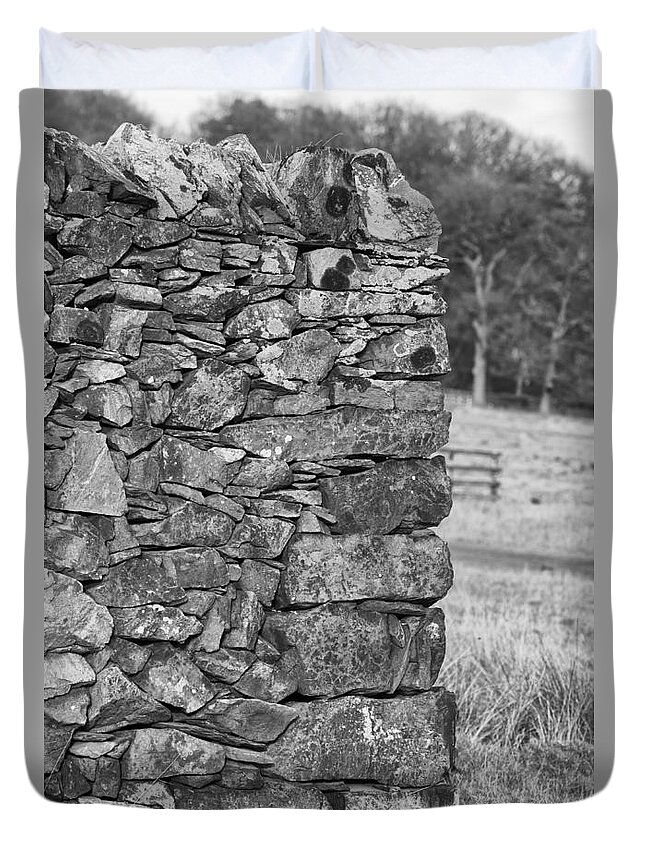 Drystone Wall Duvet Cover featuring the photograph Dry stone wall in mono by Steev Stamford