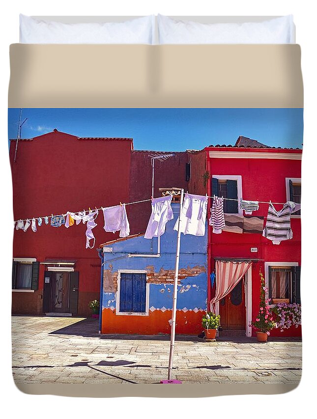 Burano Duvet Cover featuring the photograph Drying Time by Shannon Kelly