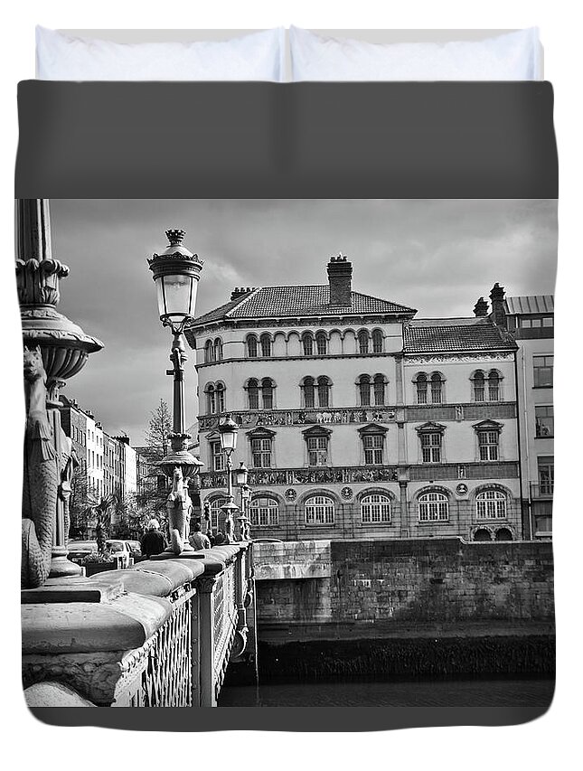 Ireland Duvet Cover featuring the photograph Dublin in Black and White Grattan Bridge by Marisa Geraghty Photography