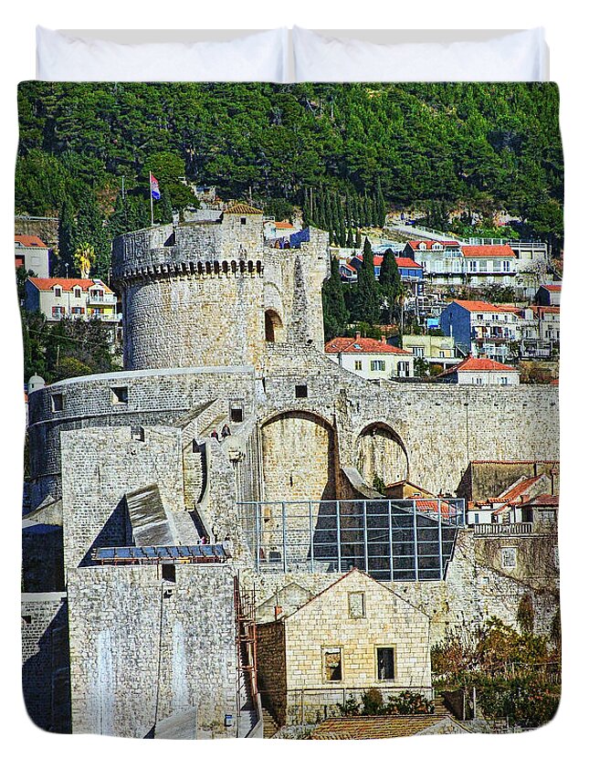 Town Duvet Cover featuring the photograph Dubrovnik City Walls - Minceta by Jasna Dragun
