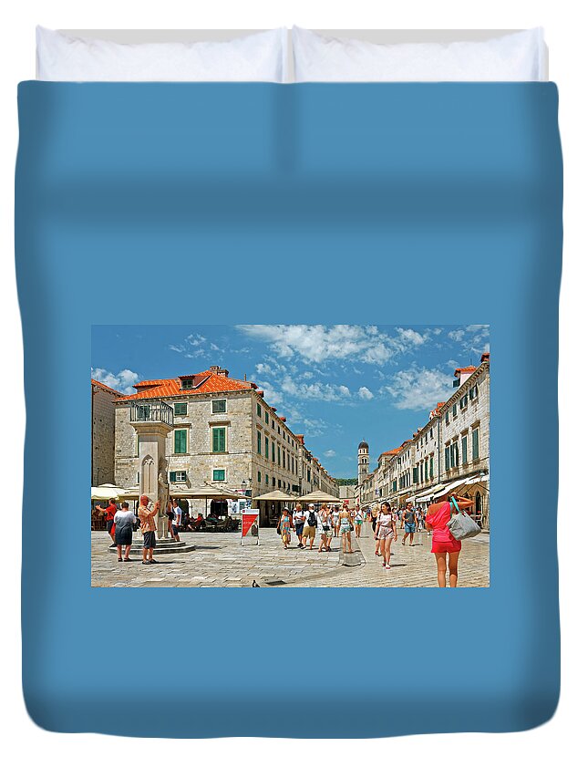 Placa Duvet Cover featuring the photograph Dubrovnik's Placa by Sally Weigand