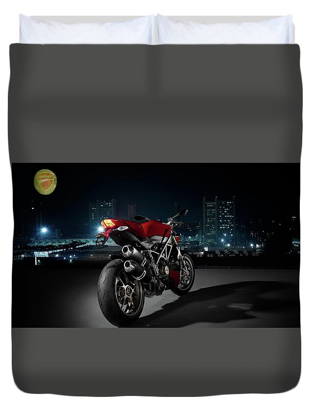 Ducati Duvet Cover featuring the photograph Ducati by Moonlight by Movie Poster Prints