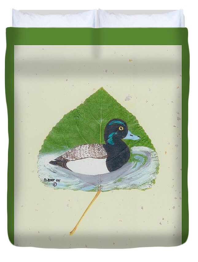 Wildlife Duvet Cover featuring the painting Duck on pond #2 by Ralph Root