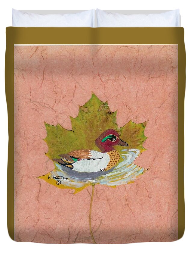 Wildlife Duvet Cover featuring the painting Duck on pond by Ralph Root