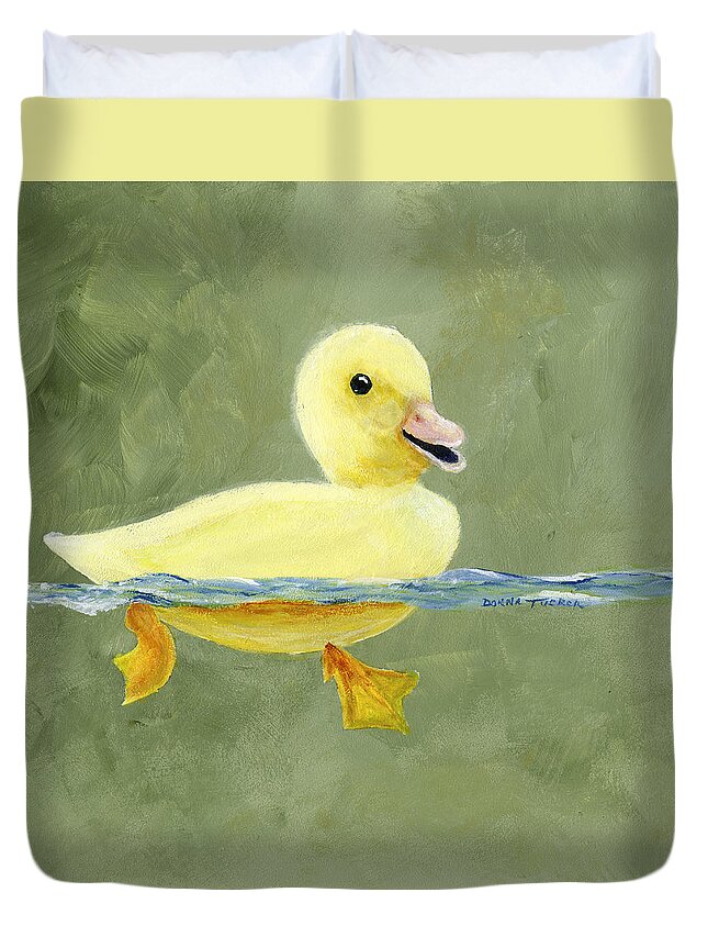 Duck Duvet Cover featuring the painting Duck on the Water by Donna Tucker