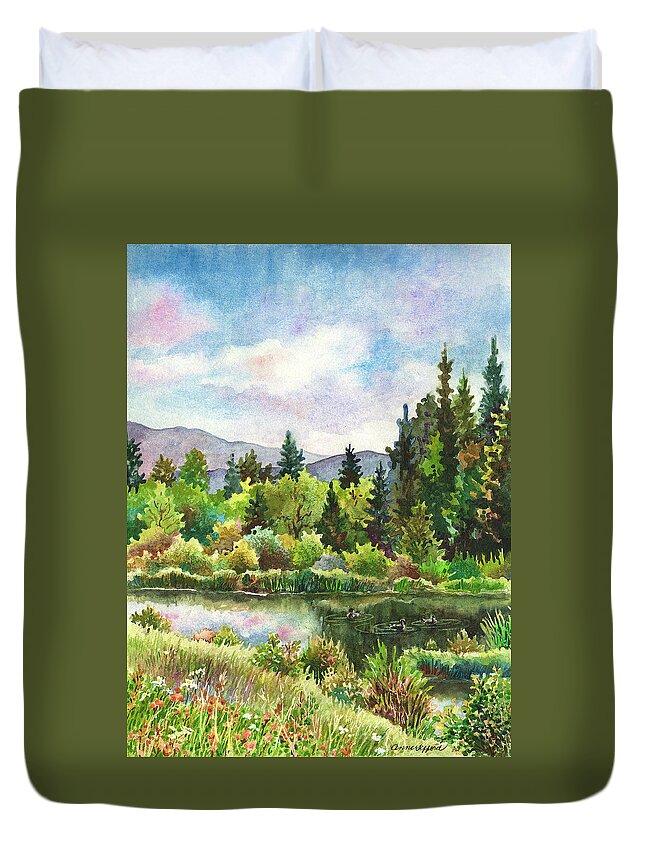 Pond Painting Duvet Cover featuring the painting Duck Pond at Caribou Ranch by Anne Gifford