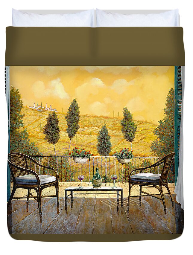 Terrace Duvet Cover featuring the painting due bicchieri di Chianti by Guido Borelli