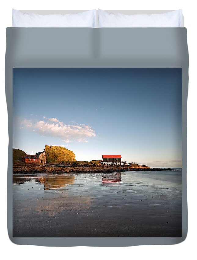 Dunaverty Bay Duvet Cover featuring the photograph Dunaverty Rock Reflections by Grant Glendinning