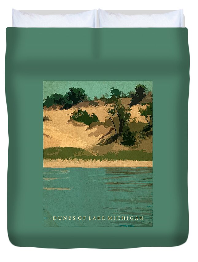 Shore Duvet Cover featuring the digital art Dunes of Lake Michigan Antiqued by Michelle Calkins