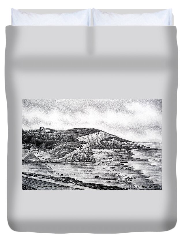 Dunraven Bay Duvet Cover featuring the drawing Dunraven Bay by Andrew Read