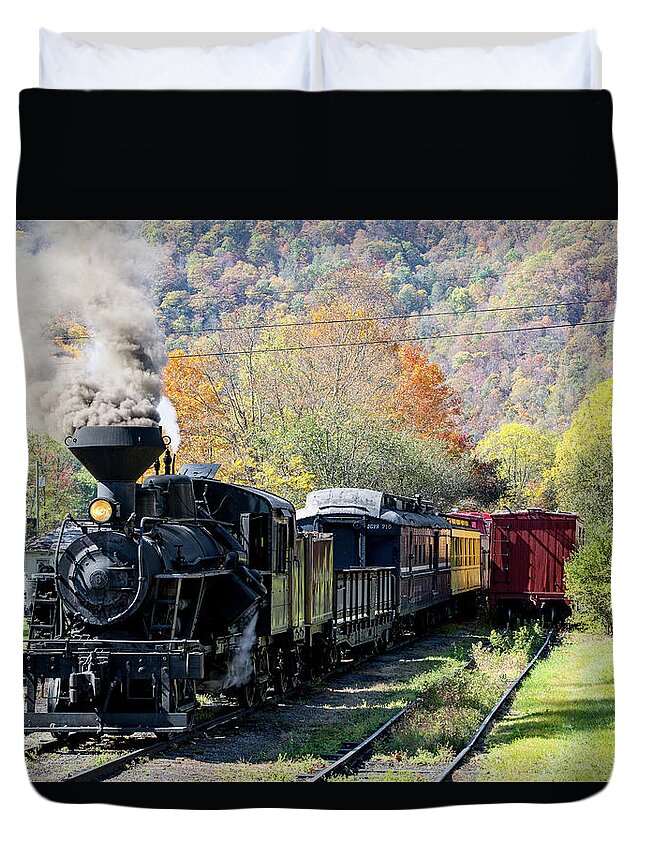 Photosbymch Duvet Cover featuring the photograph Durbin Rocket with Fall Leaves by M C Hood
