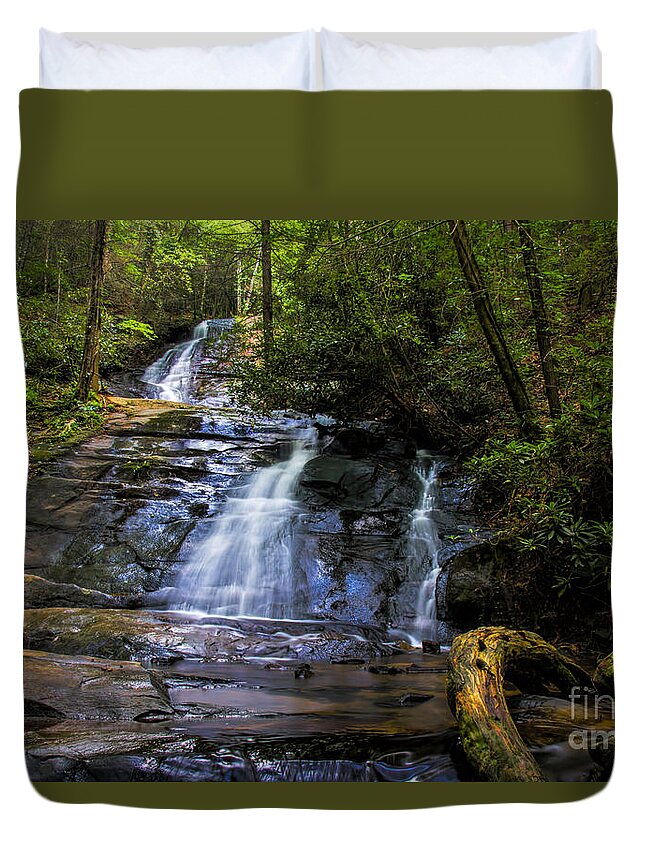 Flat Branch Falls Duvet Cover featuring the photograph Dusk Light at Flat Branch Falls by Barbara Bowen