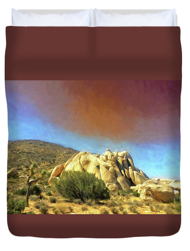 Dust Storm Duvet Cover featuring the painting Dust Storm Over Joshua Tree by Dominic Piperata