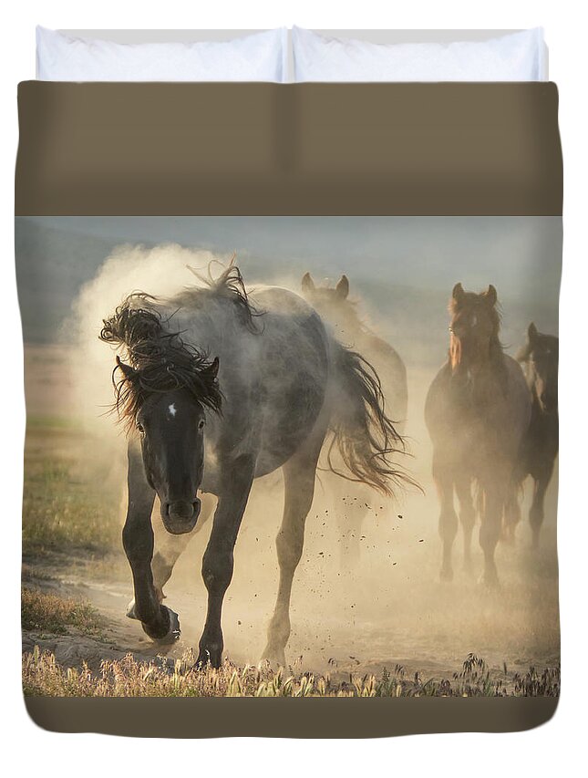 Horse Duvet Cover featuring the photograph Dusty Sunrise by Kent Keller