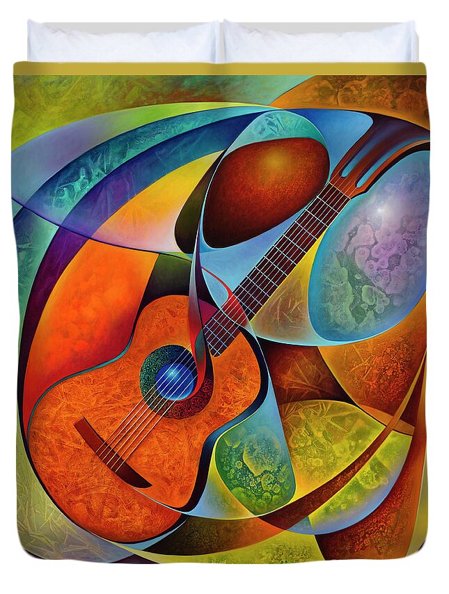 Guitars Duvet Cover featuring the painting Dynamic Guitars 2 by Ricardo Chavez-Mendez