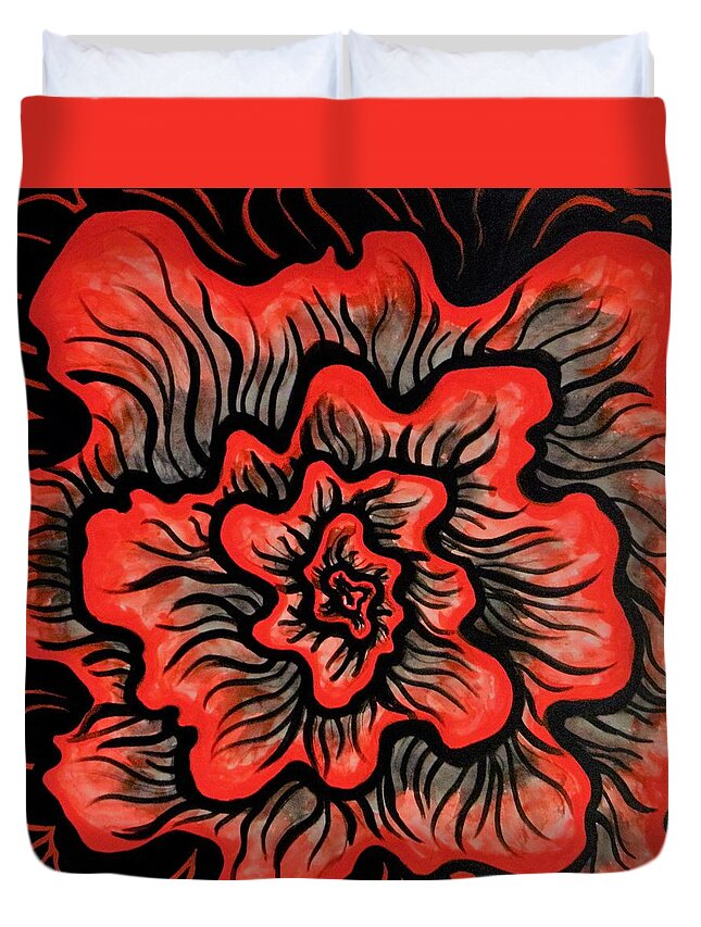 Acrylic On Canvas Duvet Cover featuring the painting Dynamic Thought Flower #5 by Bryon Stewart