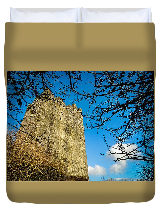 15th Century Duvet Cover featuring the photograph Dysert O'Dea Castle framed in Tree Branches by James Truett