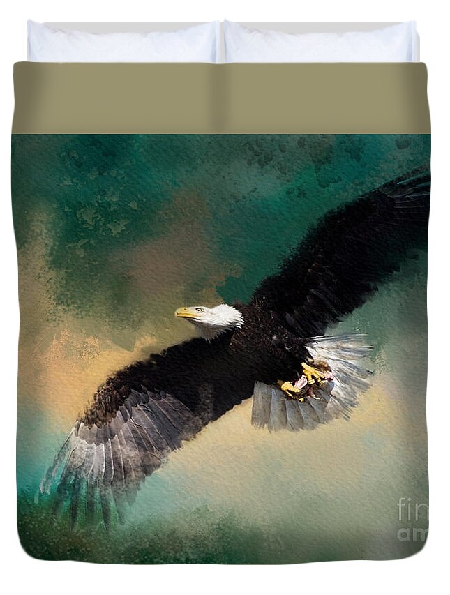 Eagle Duvet Cover featuring the mixed media Eagle 1 by Jim Hatch