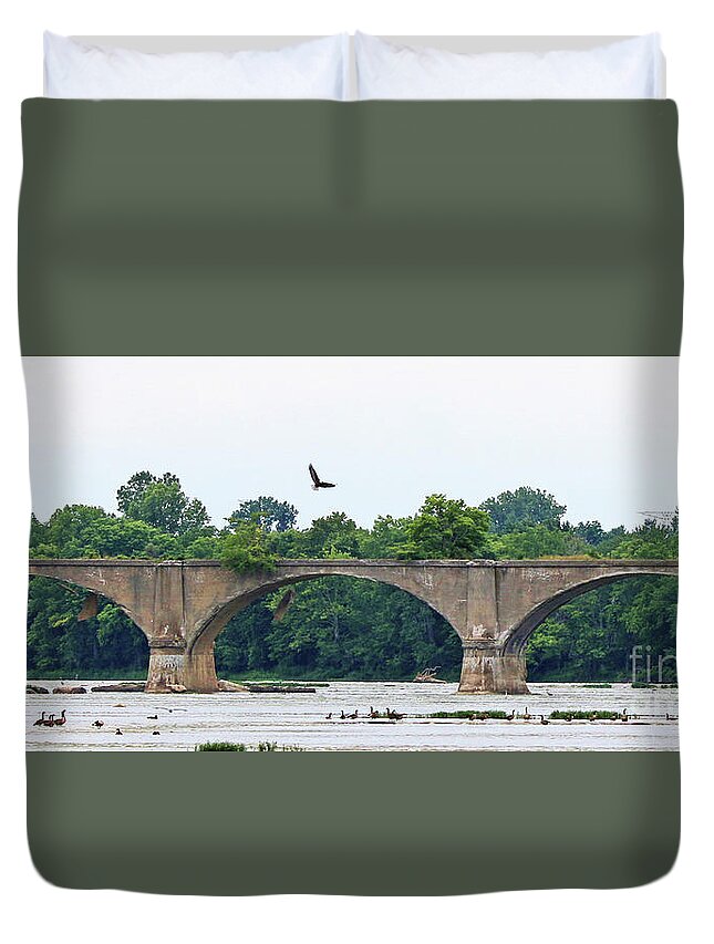 Bald Eagle Duvet Cover featuring the photograph Eagle Above Interurban Bridge 2186 by Jack Schultz